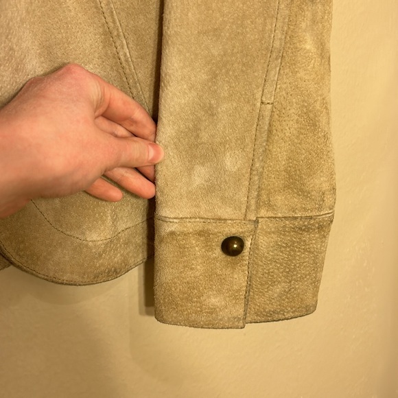 Vintage suede button down long sleeve leather beige tan jacket Aria - Picture 5 of 10